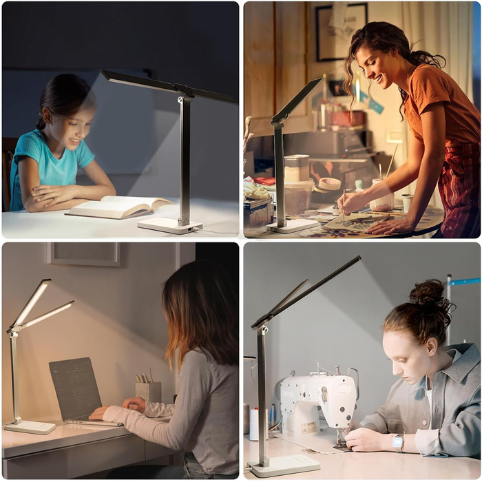 LED-лампа настільна з бездротовою зарядкою та годинником - настільна лампа з регулюванням яскравості, USB-порт, 3 режими, білий колір (Mt862-eu-white)