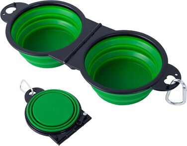Складаний миска для собак SLSON, подвійний набір, для подорожей, прогулянок, активного відпочинку (зелений)