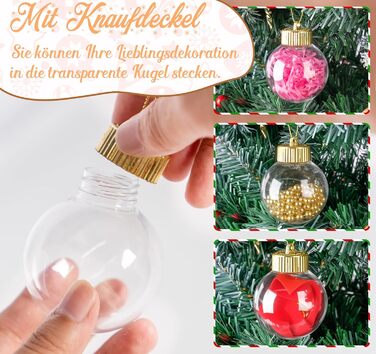 40 шт. прозорих новорічних кулі з кришкою, 6 см, 5 дизайнів всередині, пластикові кулі для ялинки, вікна, декор інтер'єру та екстер'єру (Рожевий)