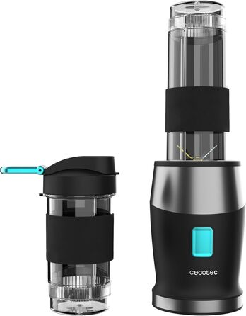 Cecotec Portable Single Blender Power Titanium 300 EasyGo - 350W Ice Crusher with Titanium-Coated Blades, 2 Cooling Tubes, 2 Travel Cups & Lids
