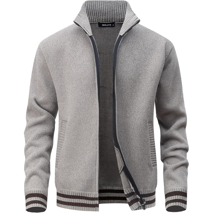 Чоловічий светр з кишенями та коміром-стійкою, флісовий підкладка, кардиган, повсякденний зимовий светр, теплий верхній одяг, куртка, великий розмір (Хакі, XXL)