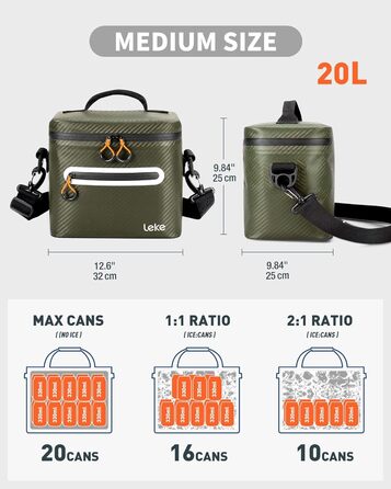 Lekesky 20L Ізольована Сумка-Холодильник – Переносна, Водонепроникна Сумка для Пікніка, Походу, Пляжу, Грилю (B-армійний зелений)