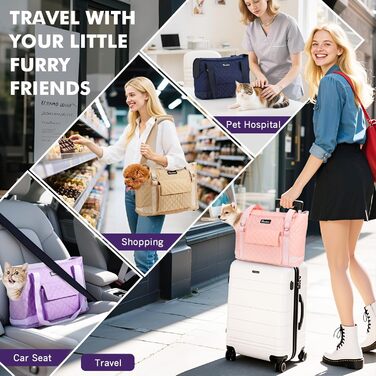 Pawaboo Сумка-переноска для собак та котів, сумка-транспортер для маленьких собак та цуценят, м'які стінки, фіолетовий колір