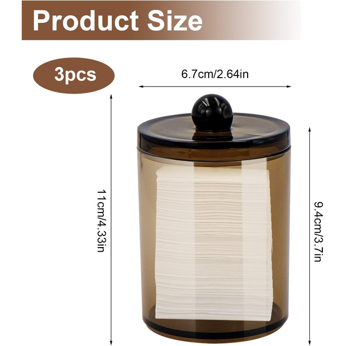 Органайзер для ватних паличок TOKSEO (3 шт.), ватніків, зубної нитки, косметики, чорного кольору