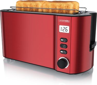 Тостер Arendo з нержавіючої сталі, 4 слоти, подвійні стінки, підставка для булочок, 6 ступенів підсмажування, центрування хліба, автовимкнення, дисплей з таймером