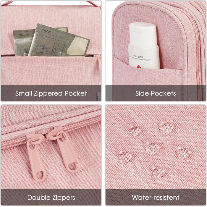 Сумка для туалетних аксесуарів для жінок та чоловіків, підвісна косметичка (Блакитне листя) (B-рожевий)