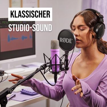 Мікрофон RØDE NT1 Signature Series Violett: конденсаторний, з поп-фільтром та XLR-кабелем для запису вокалу, музики, стрімінгу та подкастів