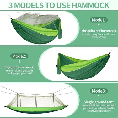 Гамак CIRULLI з москітною сіткою 260x140 см, вантажопідйомність 300 кг, парашутний нейлон, для кемпінгу, саду