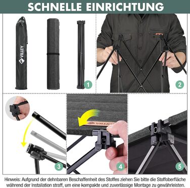Стіл для кемпінгу VILLEY складний, з алюмінію та Оксфордської тканини, 25 кг, з сумкою, для відпочинку на природі, кухні та риболовлі, чорний