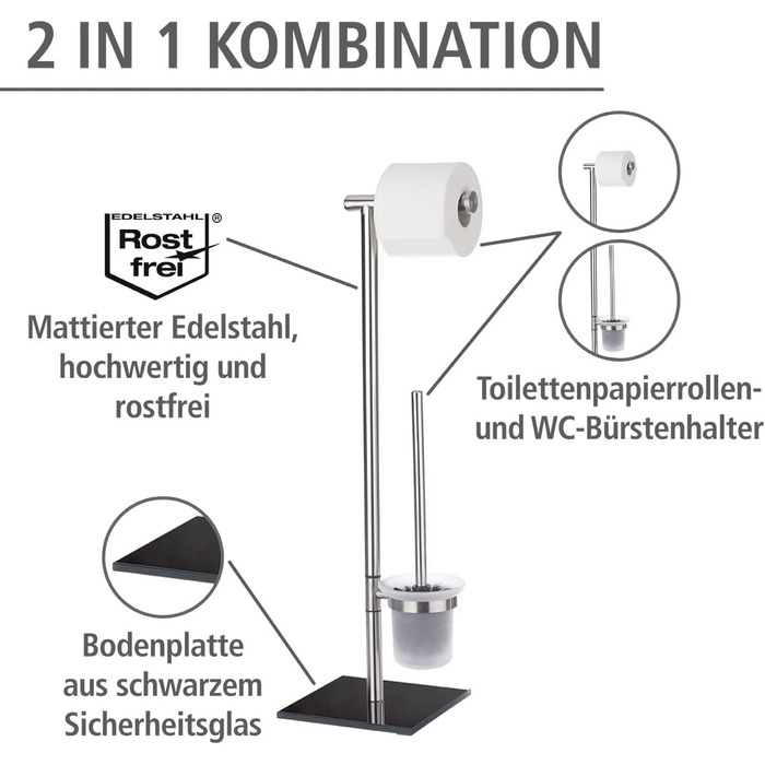 Підставка для рушників WENKO Lima, підлого типу, з полицями, з нержавіючої сталі, 41 x 79 x 20 см, срібно-чорний колір