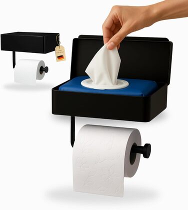 Pandonix Stainless Steel & Bamboo Toilet Paper Holder with Wet Wipe Dispenser - No Drill - Black