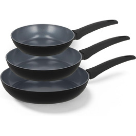 Набір сковорідок Be Living Delight 4 шт. (20/24/28 см + вок 28 см з кришкою), антипригарне покриття з кераміки, для індукційних плит, без PTFE та PFOA, чорний
