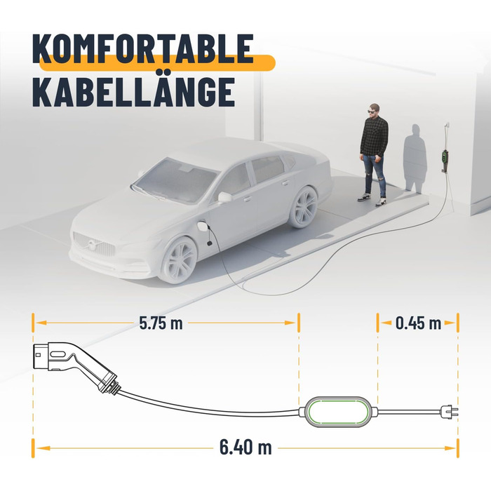 Кабель для зарядки електромобілів ABSINA Typ 2 Schuko, 3.7kW, 16A, 6м, IP67 (для i3, e-Up, ID.3, ID.4, Zoe, fortwo, Kona)