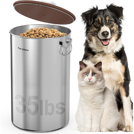 Органайзер для корму для собак 35 lbs з нержавіючої сталі з дерев'яним кришкою та ручкою з кераміки, великий контейнер для корму для собак та котів, зберігає свіжість, легко миється