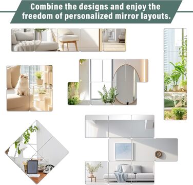 Клейкі дзеркала 10 шт., 20x20 см, 2 мм акрил, самоклеючі дзеркала для ванної, вітальні, спальні, шафи