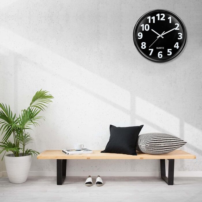 Plumeet 40.6cm Extra Large Wall Clock, Non-Ticking Silent Quartz Decorative Clocks, Modern Style Good for Living Room, Kitchen, Living Room, Bedroom, Office, Large 3D Number Display (White) (30 cm, Black)