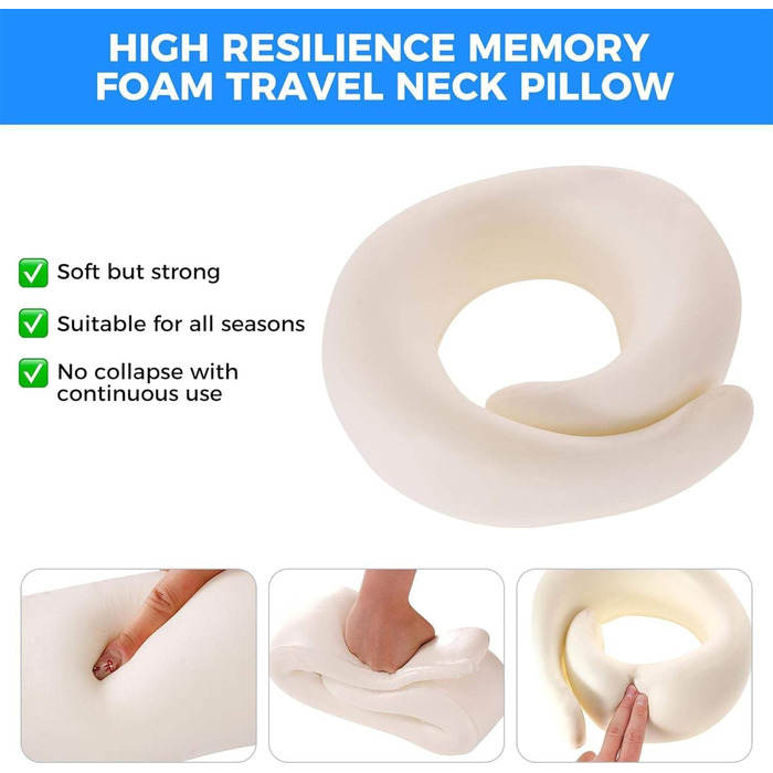 Подушка для шиї з Memory Foam - Ергономічна подушка для подорожей з маскою для очей, навушниками та чохлом (Рожева, Сіра)