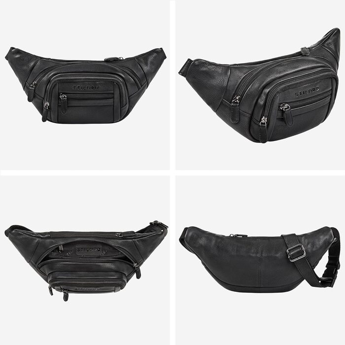 STILORD 'Dublin' Чоловіча поясна сумка з екошкіри великого розміру з багатьма відділеннями, водовідштовхуюча, захист від крадіжки. Чоловіча сумка на пояс XXL з екошкіри для подорожей, фестивалів, піших прогулянок, чорного кольору.
