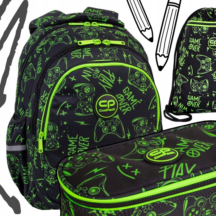 Багатовідсіковий шкільний рюкзак CoolPack, чорний з зеленим, 21 л