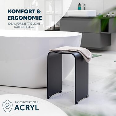 Bremermann Bath Stool, Acrylic Shower Stool, approx. 33 x 27.5 x 48 cm (W/D/H), with handle recess, ergonomically shaped, maximum load capacity 130 kg (matte black)