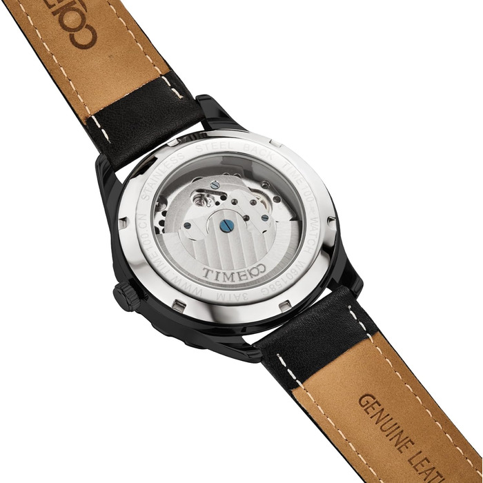 TIME100 Автоматичний годинник для чоловіків: водонепроникний, з підсвічуванням, серія Pilot Angel Wing, бізнес-стиль, скелетний дизайн, шкіряний/силіконовий ремінець, сріблястий колір