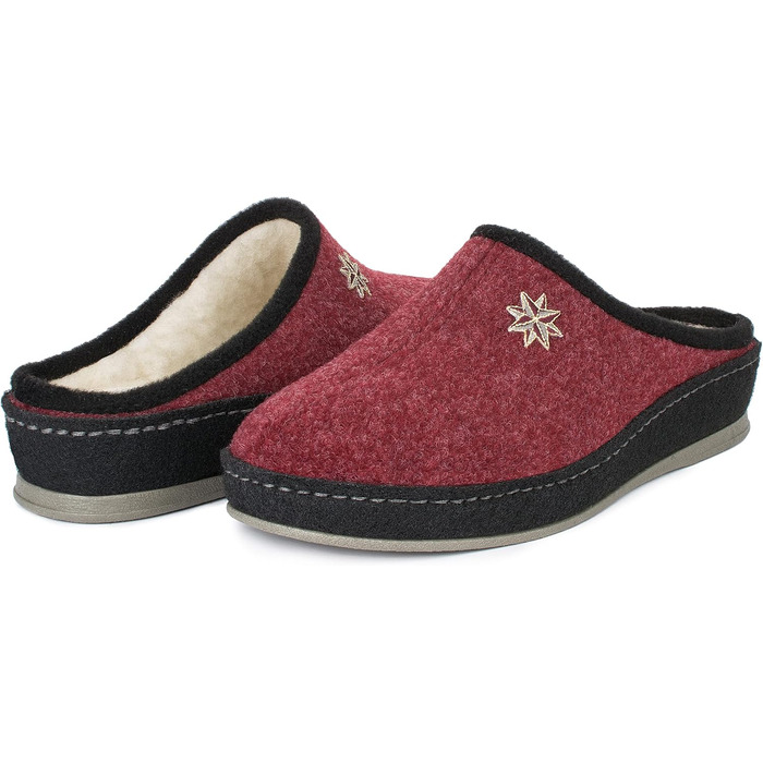 Жіночі фетрові домашні тапочки Schawos Lisa, теплі, з підкладкою з шерсті, з устілкою, міцна підошва, неслизькі, 39 EU, Бордовий