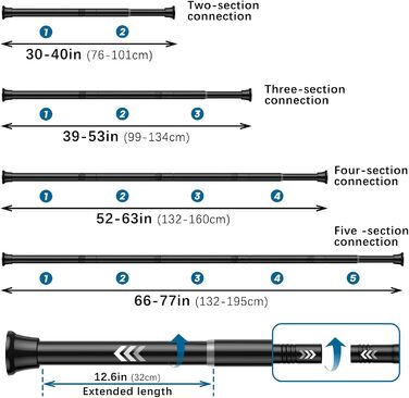 Штанга для карниза без свердління AIZESI 60-120 см, 1 шт. - Дзеркальна, для ванної кімнати, вікна, шафи (Чорний, 80-190см, 1 шт.)