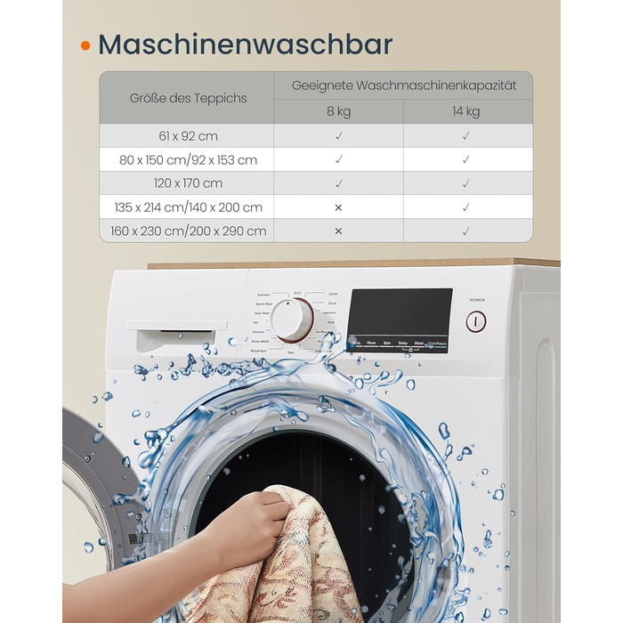 Килимок SONGMICS HOME Vintage, 120x170 см, для вітальні, спальні, кухні, коридору, їдальні, миючий, з антиковзаючим покриттям, TAR032G01 (Cappuccinobeige, 200B x 290L см)