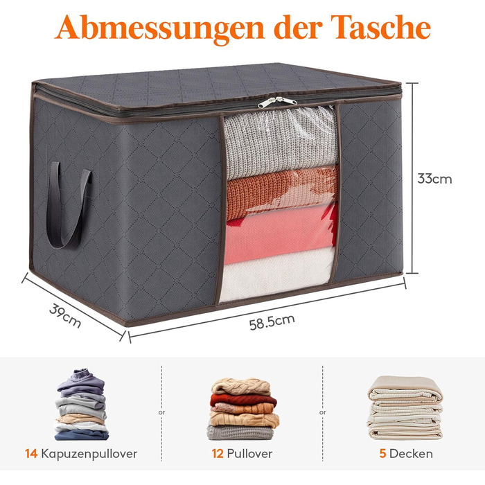 Органайзер для зберігання Lifewit 5L, коробка для під ліжко, сірий, з прозорим вікном, для постільної білизни, одягу, ковдр, футболок, шафи