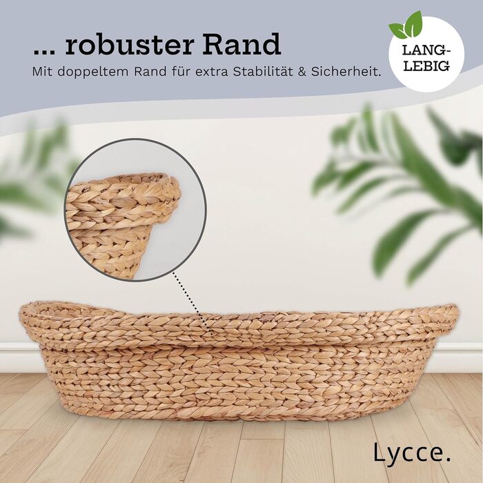 Клітка-ліжко для котів та маленьких собак | Овальна форма з високим бортиком | Матеріал: ротанг (Водяна гіацинт) | Розмір: 72 x 56 x 17 см | Знімний наволочка, прання при 30°C