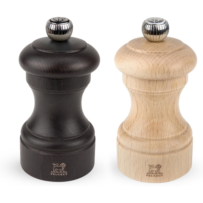 PEUGEOT Bistro Pepper/Salt Mill Set, Classic Grind Setting, Height: 10 cm, Wood, Natural/Black, 2/22594