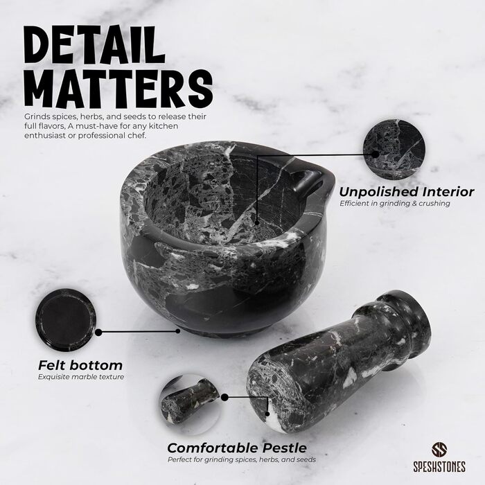 Набір мармурового ступки та пестика, 7,6 см, чорний, ручної роботи, для кухні, спецій, трав, дрібного помелу