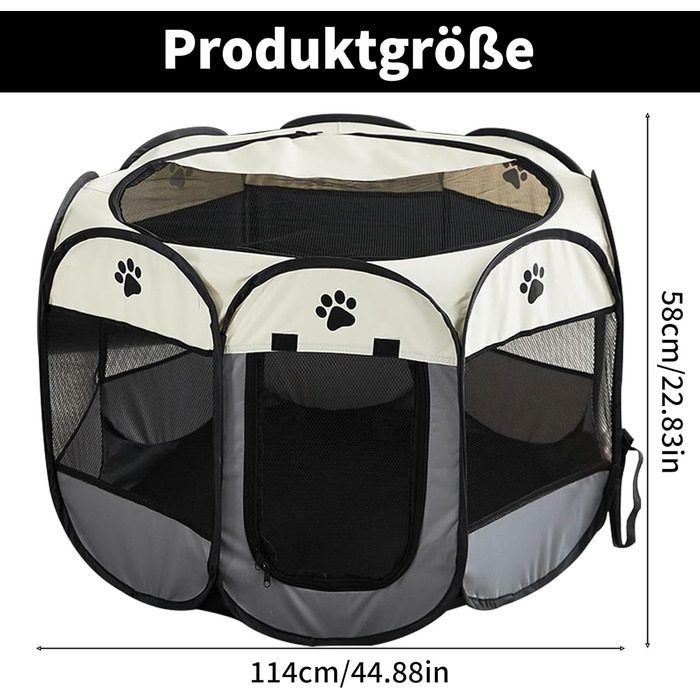 Клітка-вигул для цуценят та котів, клітка-вигул для собак, клітка для тварин, сіра, 114x114x58 см