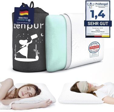 ZenPur Neck Support Pillow Firm 13cm - Memory Foam Pillow for Side Sleepers - Ergonomic Sleep Pillow 40x60, Oeko-TEX Certified Firm 1-Pack 40 x 60 x 13 cm