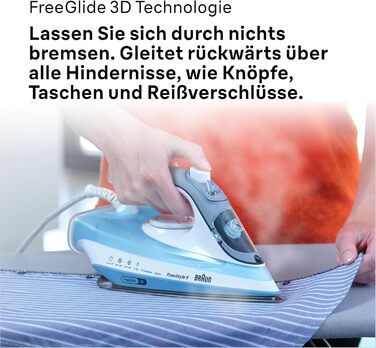 Відпарювач Braun FreeStyle 5 SI 5037 VI - потужний праска з підошвою Freeglide 3D, вертикальним відпарюванням, 2700 Вт, 200 г/хв, резервуар 330 мл (блакитний)