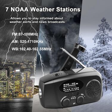 Радіо на сонячних батареях і з ручним заводом Notfallradio – AM/FM, погода, ліхтарик LED, SOS, 2000mAh, зарядка для смартфонів, чорний