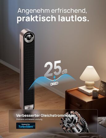 Dreo 25dB Smart Quiet Tower Fan with Cooling, 106cm WiFi Alexa Tower Fan, 90° Oscillating Fan, Remote Control 9-Speed 9-Mode 12 Hr Timer Voice Control, Black