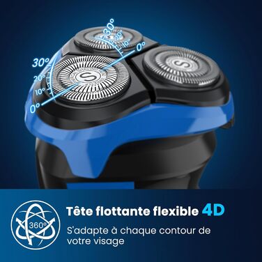 Електричний верстат для гоління SweetLF [2023 Neu] для чоловіків з 3D-поворотною головкою, LED-дисплеєм, IPX7 водонепроникністю та зарядним пристроєм (3 леза + 1 швидка зарядка, чорно-синій)