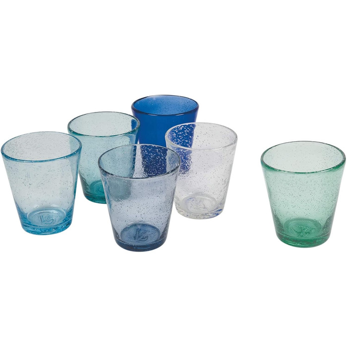 Villa d'Este Home Tivoli Cancun/Marea Set of 6 Water Glasses, 330 ml, made of hand-blown glass, with shades of blue