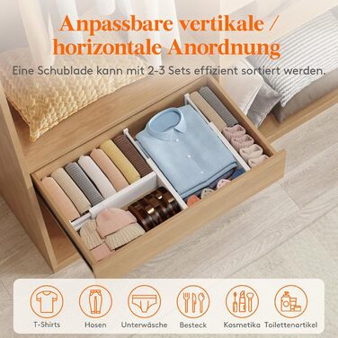 Lifewit Drawer Dividers Set, Plastic, for Internal Length 27–40cm & Height >10.5cm Drawers, Adjustable Organizer System for Wardrobe/Bedroom/Dresser/Kitchen/Office, White (8, for Internal Length 34–50cm & Height ≥10.5cm)