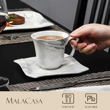 Порцеляновий сервіз для столу MALACASA Monica, набір посуду на 12 осіб, 60 предметів (сірий): тарілки, глибокі тарілки, десертні тарілки, кавові чашки та блюдця