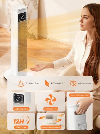 Керамічний обігрівач повітря PTC 2000W з пультом, таймером та ECO-режимом, безшумний електричний конвектор для дому та офісу