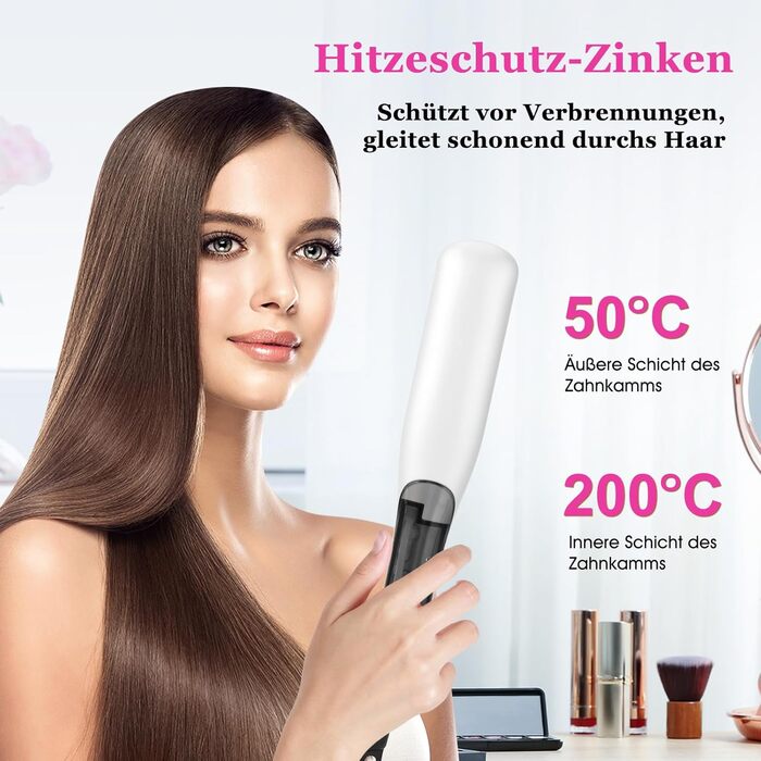 Випрямляч для волосся щіткою з підігрівом, білий | 3 температурні режими, швидкий нагрів (30с), захист від перегріву, для всіх типів волосся