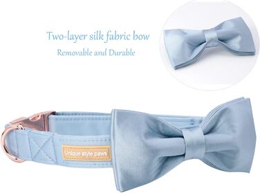 Елегантний ошийник для собак Unique Style Paws з синього шовку з бантиком, регульований, для середніх собак, подарунок