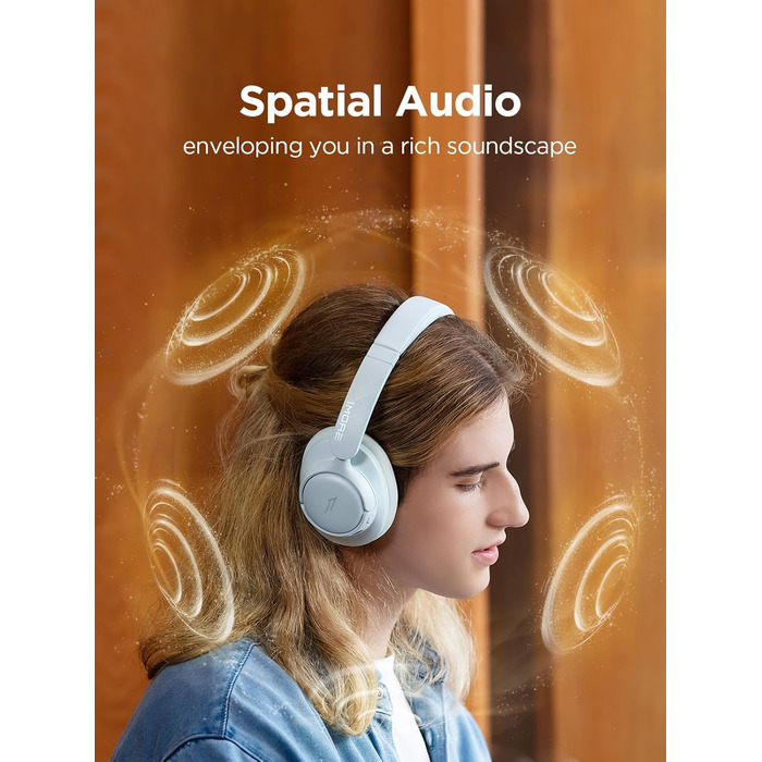 1MORE HQ31 Бездротові навушники Bluetooth Over-Ear з активним шумозаглушенням, 90 годин роботи, Hi-Res Audio, просторовий звук, чіткий звук дзвінків, швидка зарядка, EQ в додатку (Блакитний)