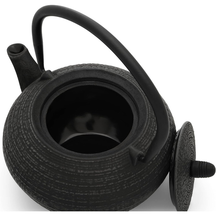 Bredemeijer Blue Flat Asia Teapot 1.1 Liter Cast Iron - Asia Cast Pot with Stainless Steel Tea Filter (200x160x115, Black)