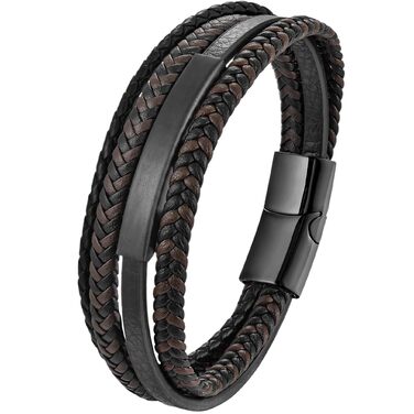 Чоловічий браслет з шкіри, плетіння, коричнево-блакитний, 21 см, ідеальний подарунок на День батька, чоловічий аксесуар