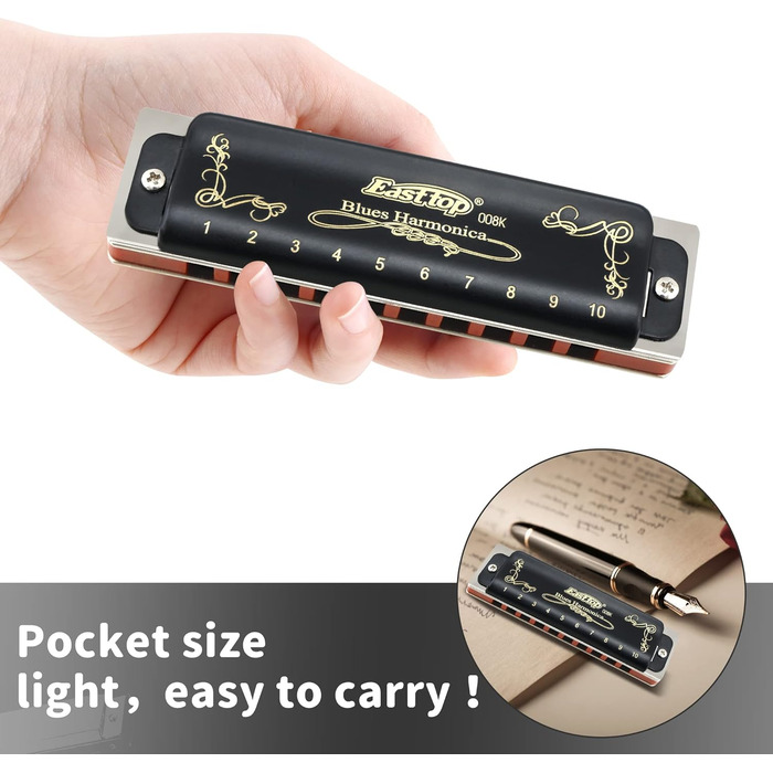 Гармошка губна East Top Diatonische Blues Harmonica T008K, тональність G - для професійних музикантів, початківців, дітей та як подарунок