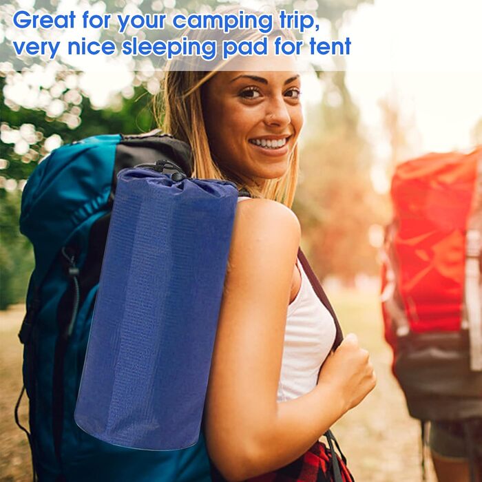 Надувний килимок для кемпінгу Mumisuto Isomatte на 2 особи з самонадуваванням, з насосом-пресом та подушкою, 196 x 125 x 9 см, блакитний