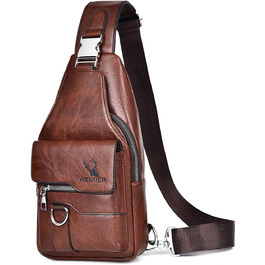 Чоловіча шкіряна нагрудна сумка-слінг, водонепроникна, для подорожей, велоспорту та кемпінгу (темно-коричнева)